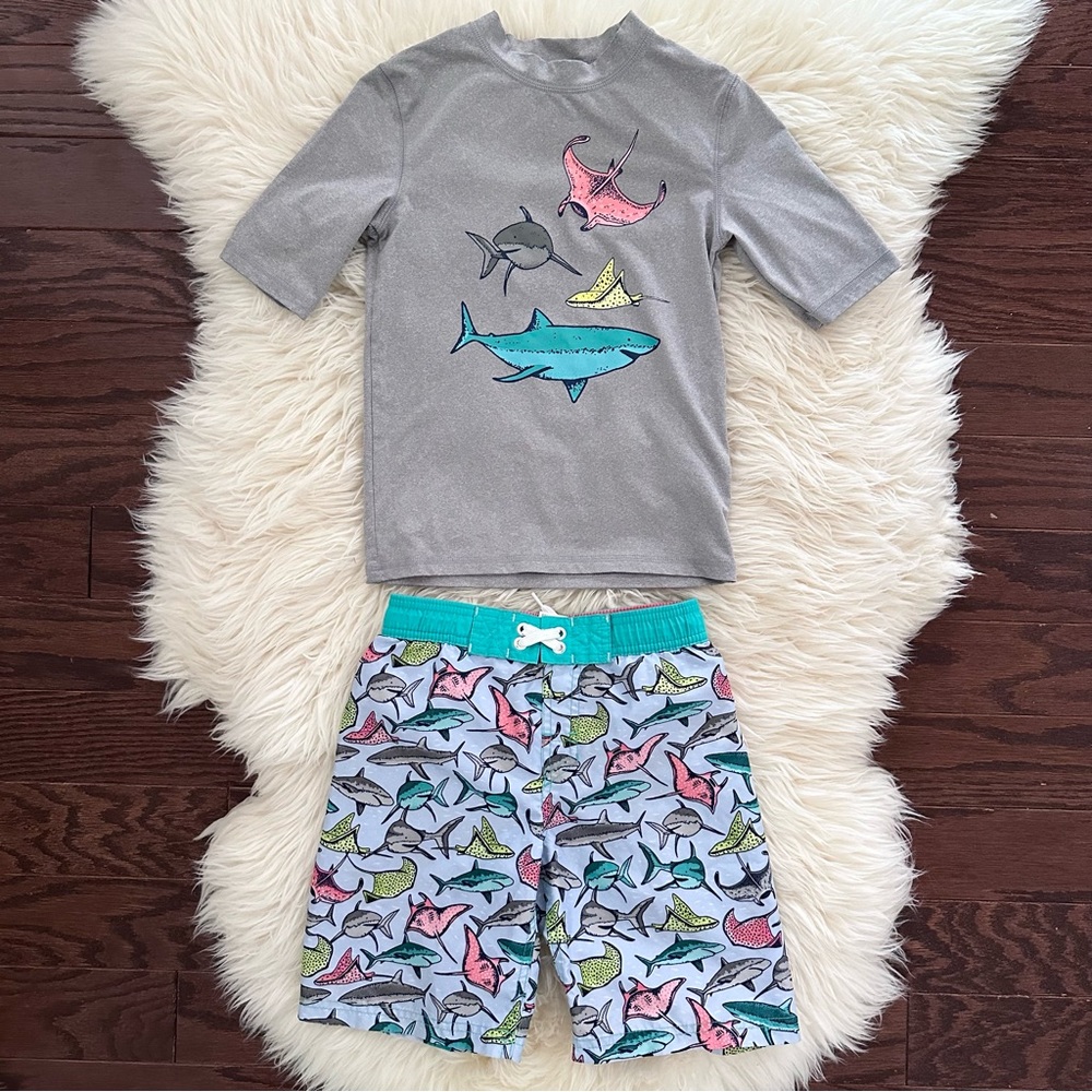 Cat & Jack boys size S(6/7) 2pc. matching short sleeve rash guard & swim trunks